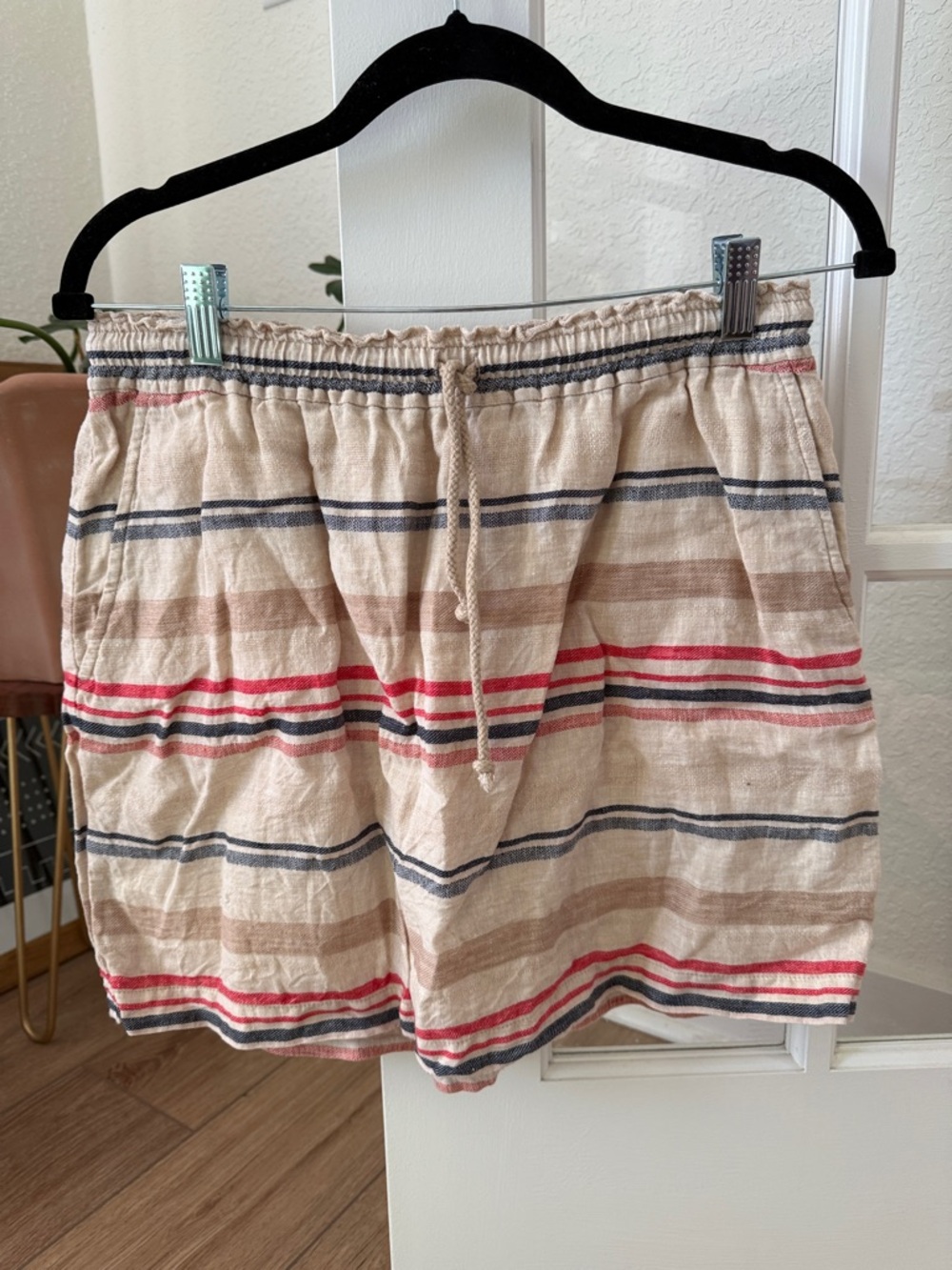 hinge Cream Striped Drawstring Shorts with Red & Navy Accents